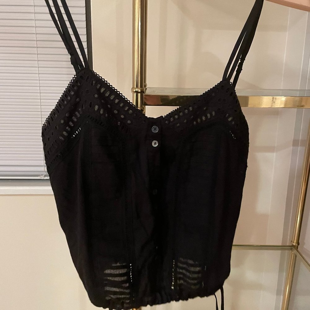 Anthropologie Eyelet Cotton Drawstring Crop Top